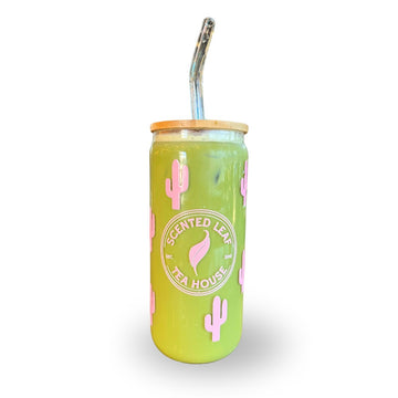 20 Oz Pink Saguaro Cactus Glass Tumbler and Glass Straw